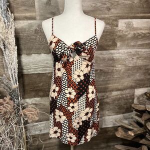 Forever 21 rust/cream/black floral tie-front spaghetti strap sundress - M